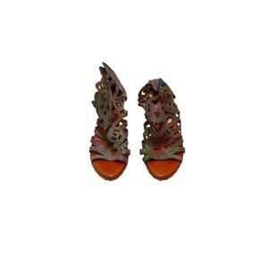 womens socofy sandals hand made retro rome style with chuncky heel. size 8.5